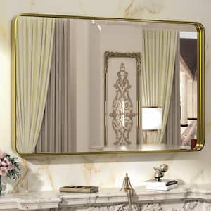 40 in. W x 30 in. H Rectangular Aluminum Framed Wall Mount Bathroom Vanity Mirror in Gold