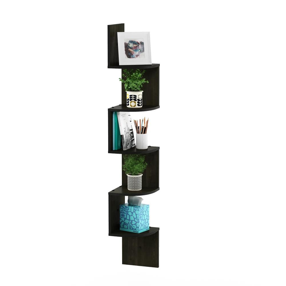 Espresso 5-Tier Floating Corner Wall Shelf