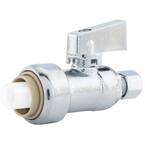 PlumBite 1/2 in. Push On x 3/8 in. O.D. Compression Chrome Plated Brass Quarter-Turn Straight Supply Stop Valve