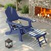 Sonkuki Navy Blue Folding Adirondack Chair with Retractable Ottoman, Weather Resistant Fire Pit Patio Chair with Cup Holder R-SM-RE401NY
