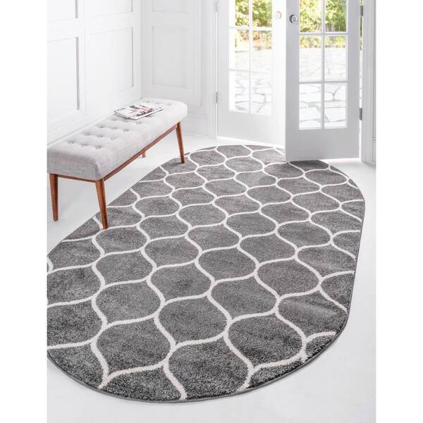 Trellis Frieze Rounded Dark Gray 3 ft. x 5 ft. Area Rug