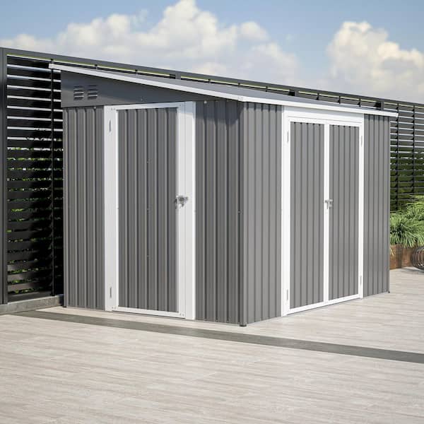 6 ft. D x 8 ft. W Outdoor Metal Lean-to Shed Garden Tool Storage Shed with Additional Side Door (48 sq. ft.)