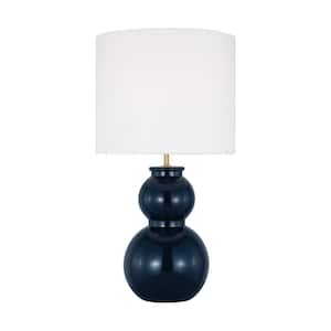 Buckley 27 .375 in. Gloss Navy Medium Table Lamp with White Linen Fabric Shade