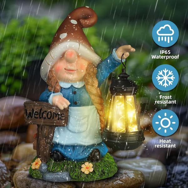 12 in. x 8 in. Blue Resin Solar Large Gnome Garden Statue with