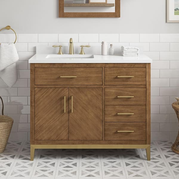 Diya 42 in. Single Sink Macchiato Bath Vanity with White Engineered Stone Top (Assembled)