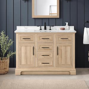Doveton 48 in. Single Sink Freestanding Weathered Tan Bath Vanity with White Engineered Marble Top (Fully Assembled)
