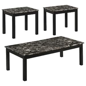 Bates Faux Marble Rectangle 3-Piece Coffee Table Set Black