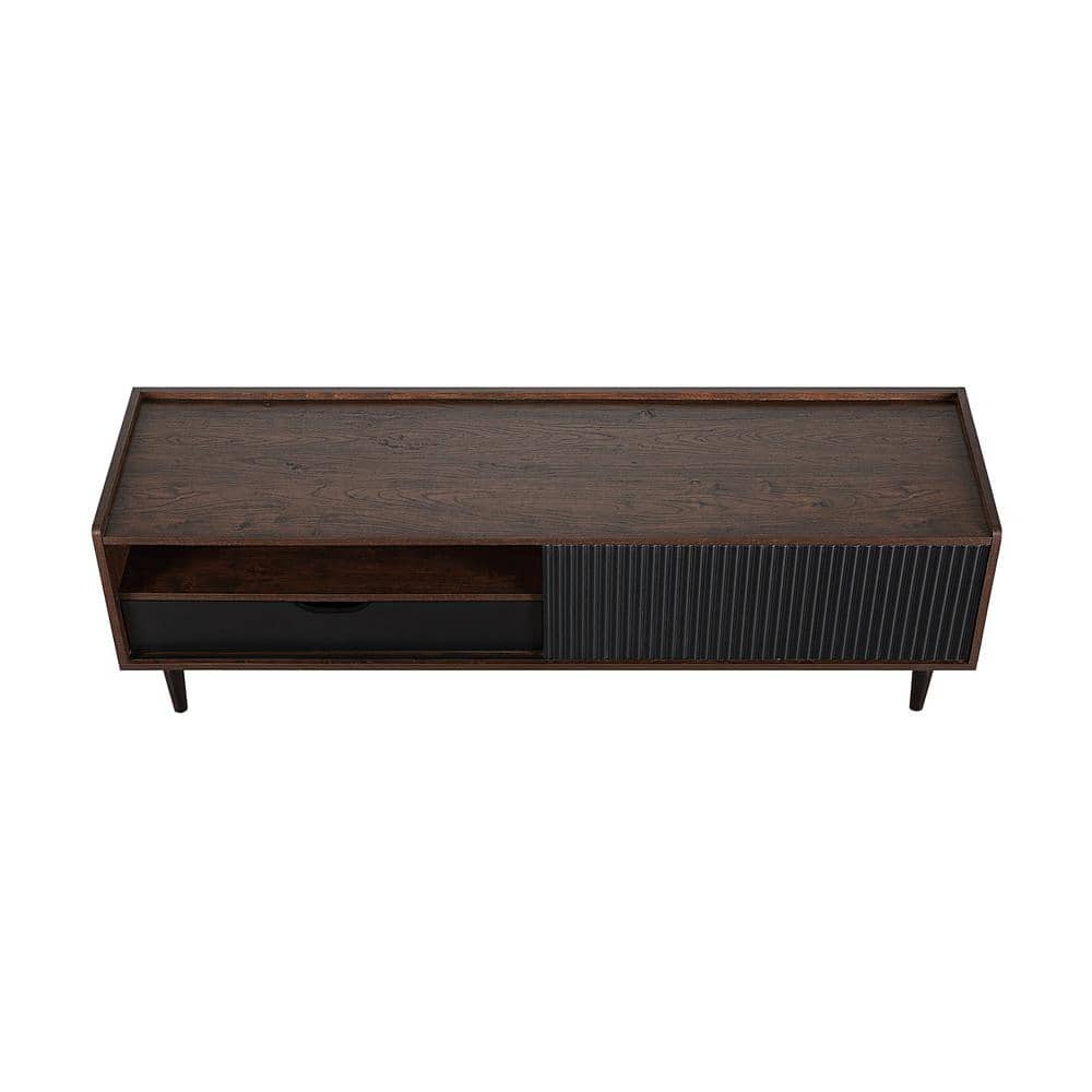 Duane Dark Brown and Black Ribbed TV Stand with Iron Legs