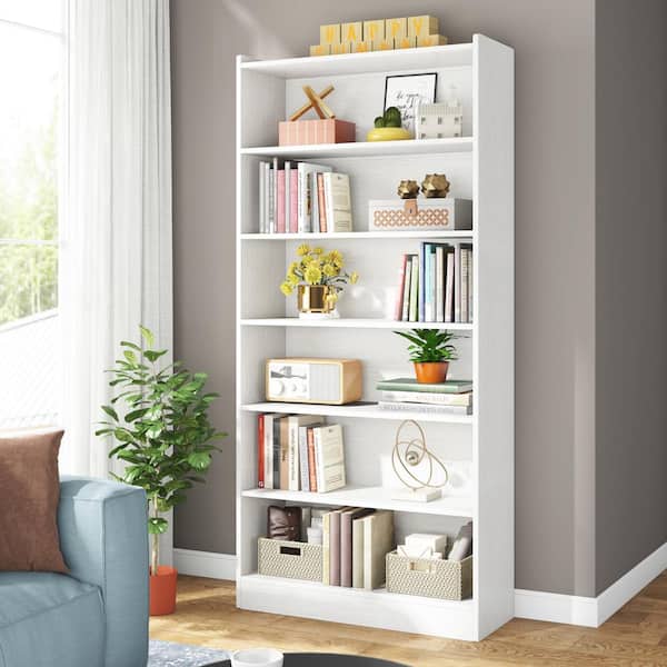 Eulas 78.74 in. H Tall White Wood 7-Shelf Standard Bookcase with Large Storage Shelves