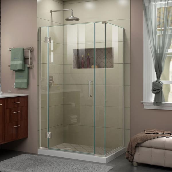 DreamLine Unidoor-X 40 in. W x 30-3/8 in. D x 72 in. H Frameless Hinged Shower Enclosure in Brushed Nickel