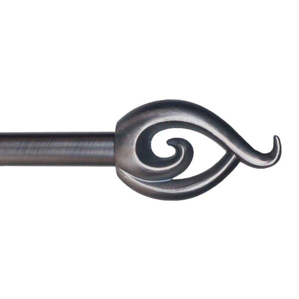 Lavish Home 48 in. - 86 in. Telescoping 3/4 in. Single Curtain Rod in Pewter with Flame Finial