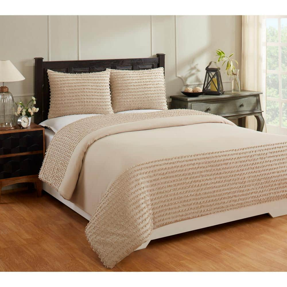 Better Trends Olivia Comforter 3-Pece Light Beige King 100% Cotton ...