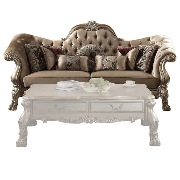 ACME 53160 Dresden Sofa with 4 Pillows, Bone PU & Gold Patina