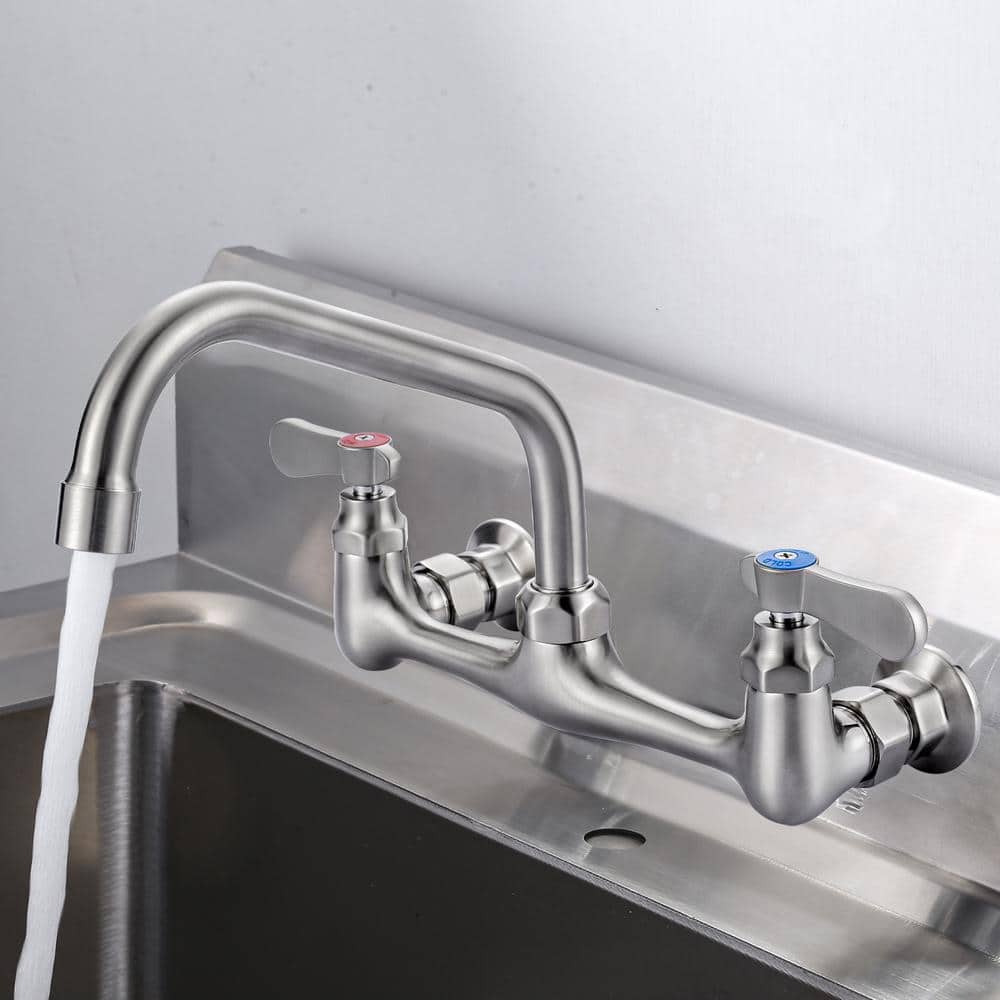 Brushed Nickel 8-Inch Double Handle Wall Mount Faucet