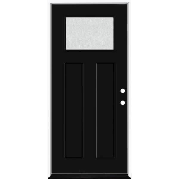 Steves & Sons Legacy 36 in. x 80 in. 1/4 Toplite Rain Glass LHIS Primed Black Finish Fiberglass Prehung Front Door