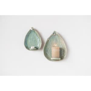 Green Reactive Glaze Stoneware Leaf Candle Holder Wall Sconce
