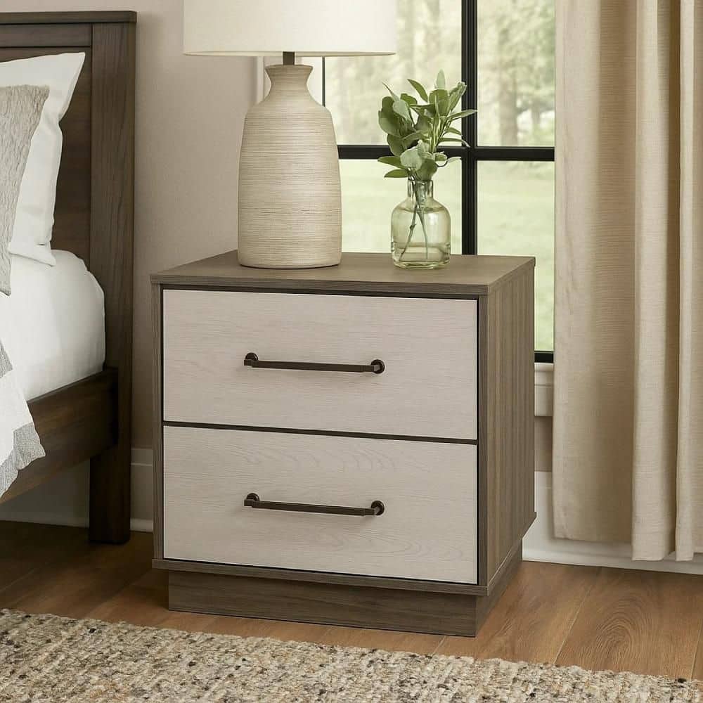 nayuページ Benjara Fene Gray 2-Drawer 23.5 in. W Nightstand with Nickel