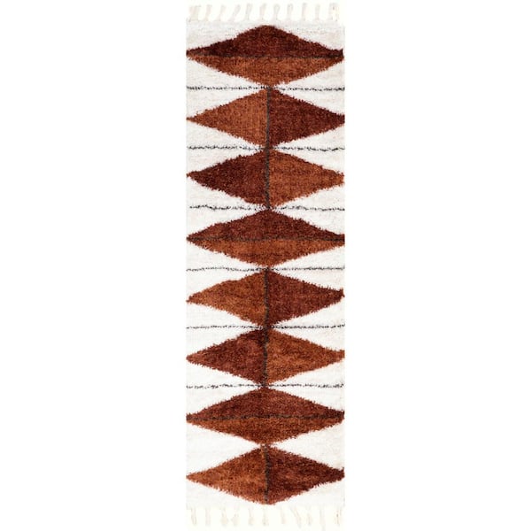 nuLOOM Kali Shaggy Diamond Tassel Rust 2 ft. 8 in. x 8 ft. Runner Rug