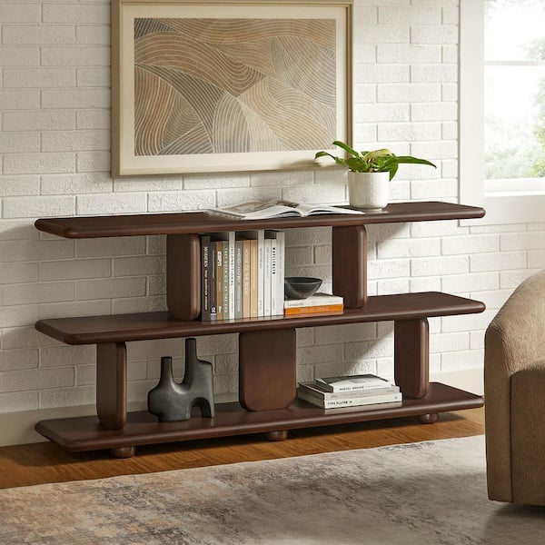 Lyle 28.5 in. Tall Wood in Walnut Sculptural 2-Tier Bookcase