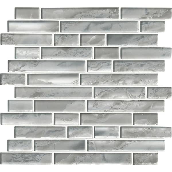 MSI Silver Canvas Interlocking 4 in. x 4 in. x 8 mm Glossy Glass Mesh-Mounted Mosaic Tile - 4 in. x 4 in. Tile Sample