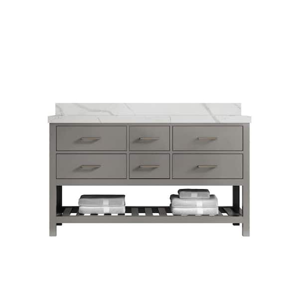 Willow Collections Parker 60 in. W x 22 in. D x 36 in. H Double Sink Bath Vanity in Elephant Gray with 2 in. Calacatta Quartz Top