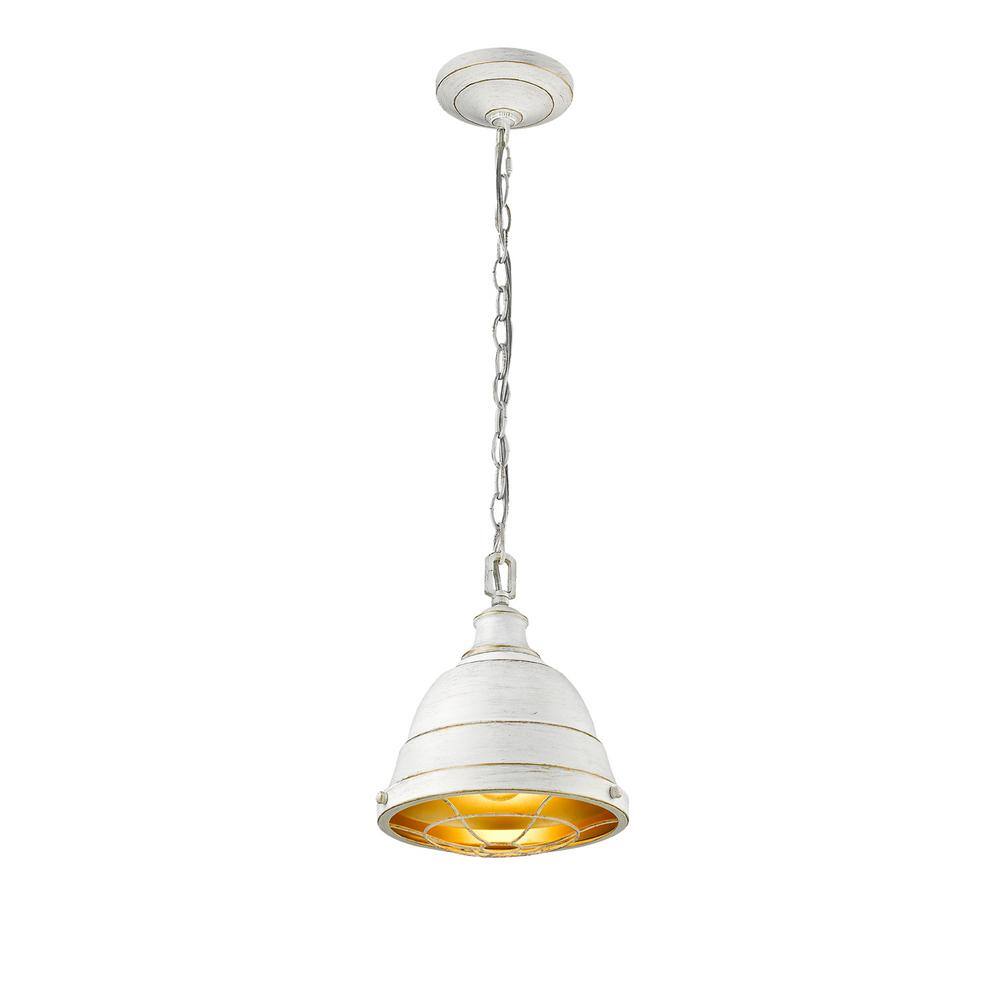 French White Rustic Mini Pendant Light with Caged Diffuser