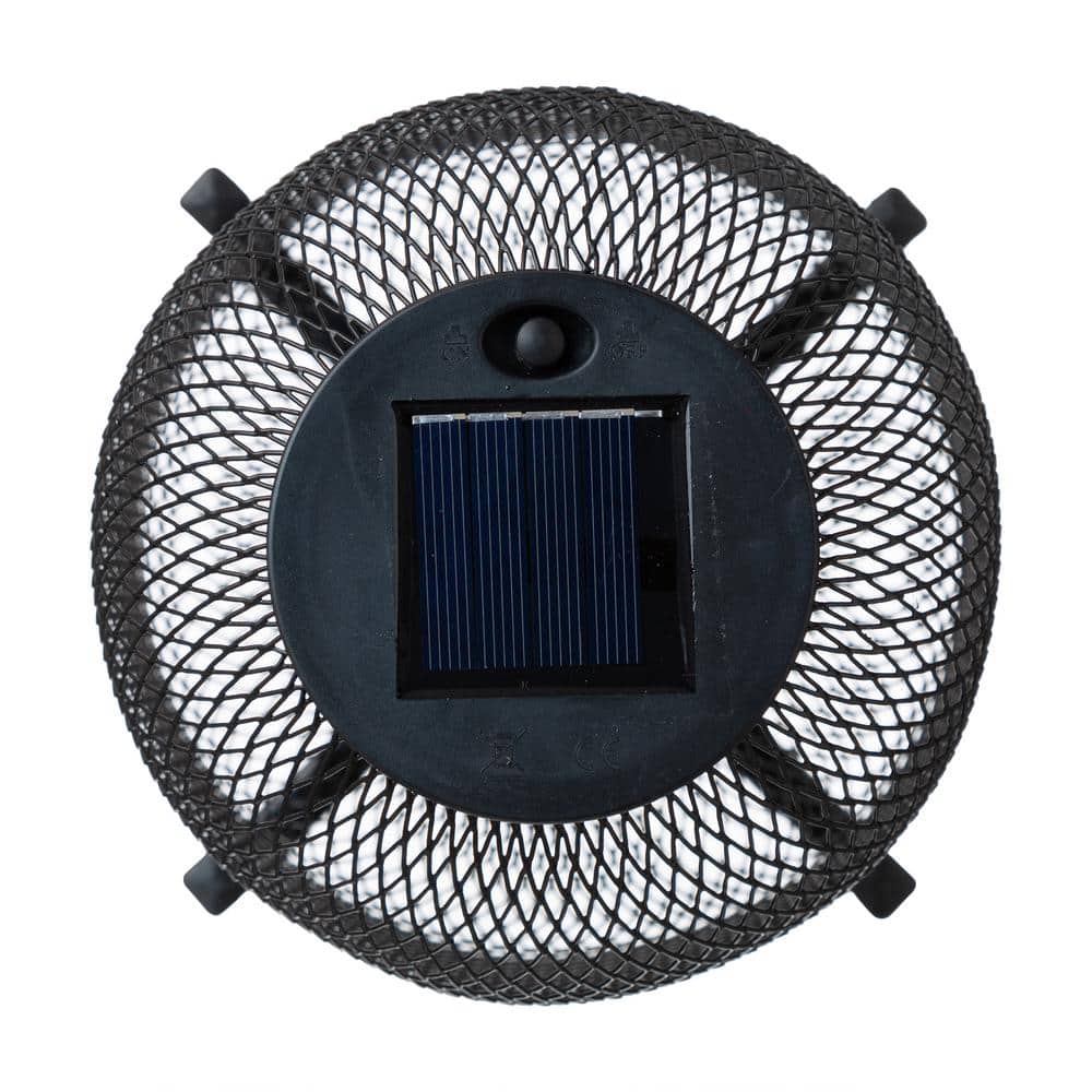 14.25" Black Metal Mesh Solar Outdoor Lantern with Stand