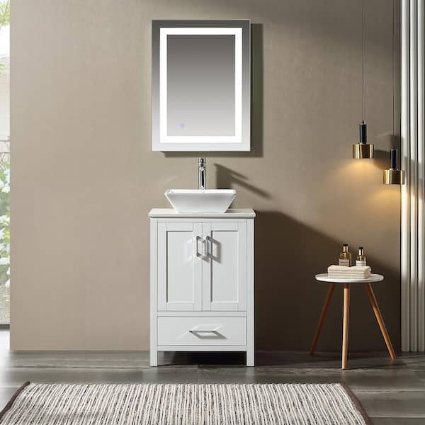 Modland Wilton 23.6 in. W x 34 in. D x 22 in. H 1-Sink Bathroom Vanity Set in White with White Engineered Stone Composite Top