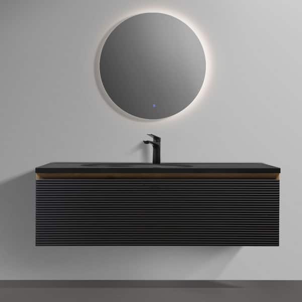 48 in. W x 20 in. D x 16 in. H Floating Bathroom Vanity with Black Quartz Sand Top in Natural Oak Assembled