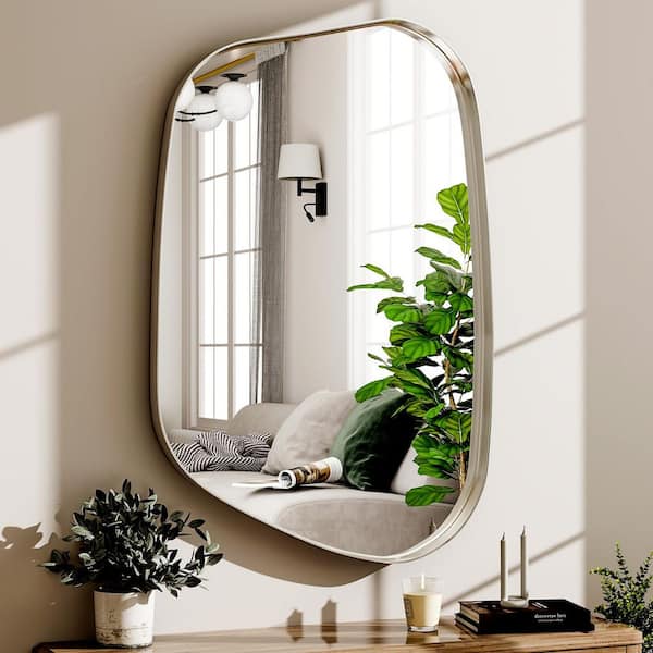 Silver 22 in. W x 30 in. H Irregular Modern Aluminum Alloy Deep Framed Vanity Mirror Wall Mirror