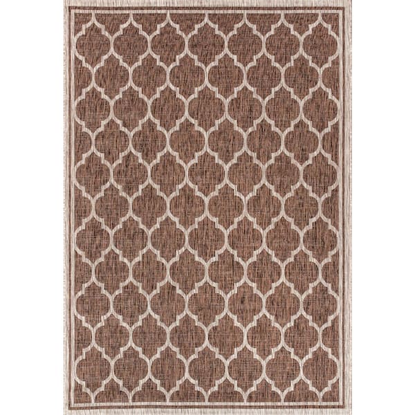 Trebol Moroccan Trellis Espresso/Taupe 7 ft. 9 in. x 10 ft. Textured Weave Indoor/Outdoor Area Rug