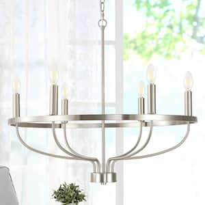 6-Light Brushed Nickel Farmhouse Empire Chandelier Candle Style Classic Hanging Lighting