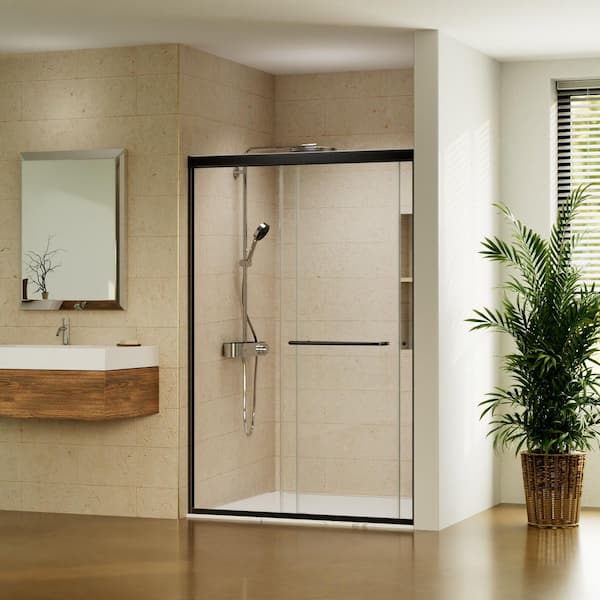 44-48 in. W x 72 in. H Sliding Framed Shower Door in Matte Black with 1/4 in. (6 mm) Tempered Clear Glass