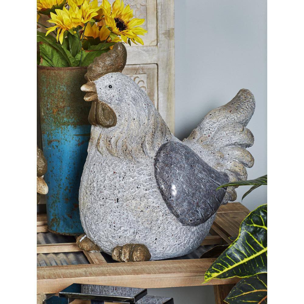 Gray Polystone Country Hen Garden Sculpture