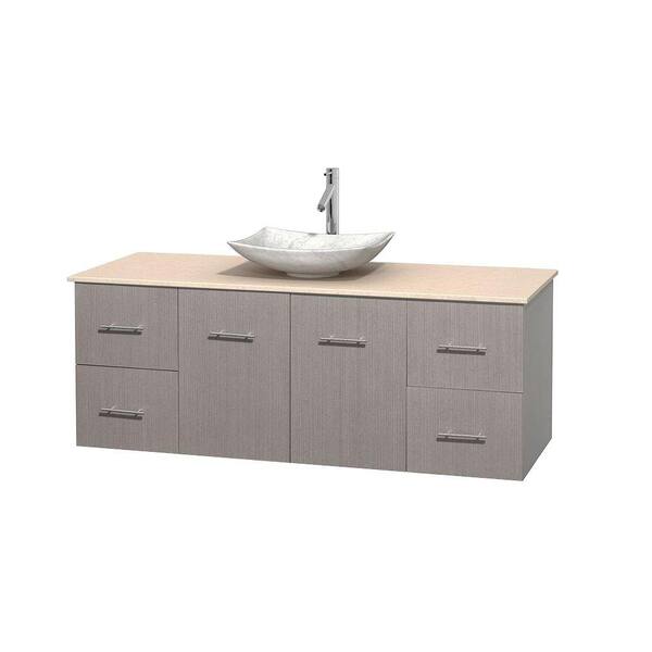 Wyndham Collection Centra 60 in. Vanity in Gray Oak with Marble Vanity Top in Ivory and Carrara Sink