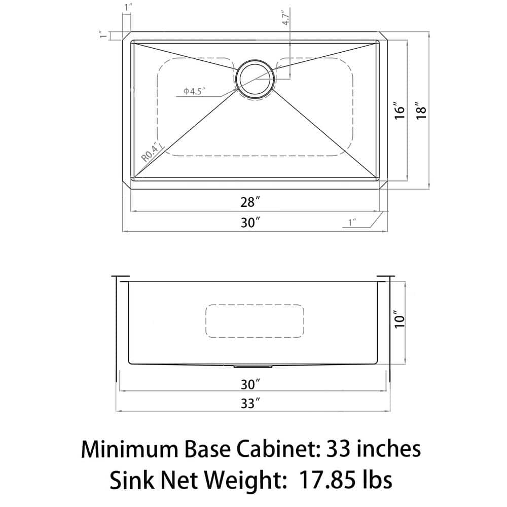 Sinber 30" Stainless Steel Drop-In Single Bowl Kitchen Sink
