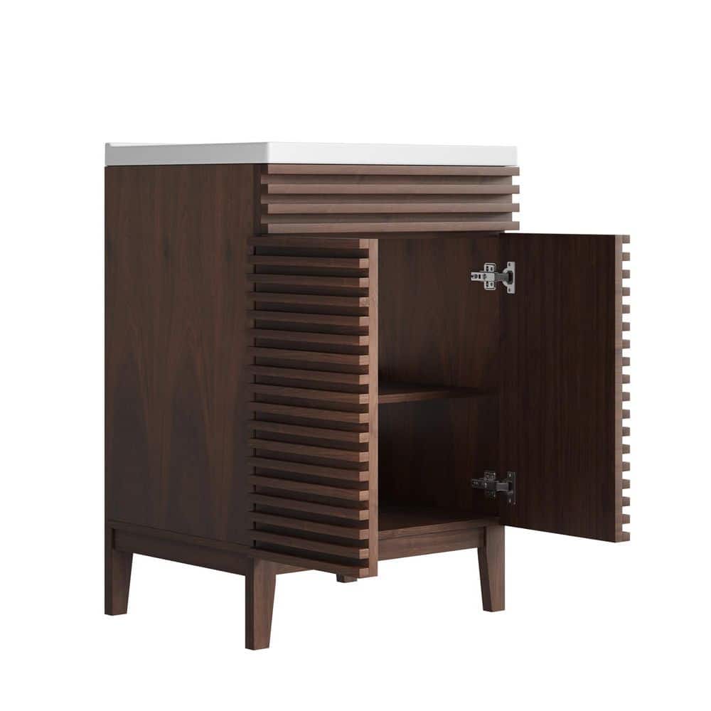 24" Walnut Freestanding Bathroom Vanity with Ceramic Sink
