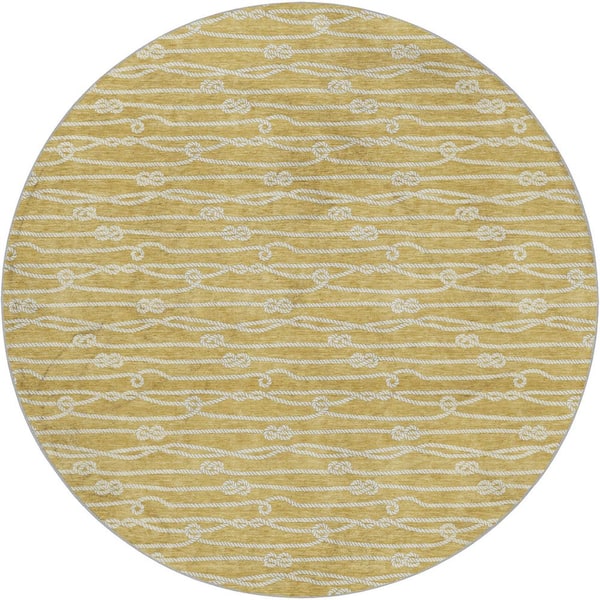 Dream Shag Premium Machine Washable Abstract ADS152 Gold 8 ft. x 8 ft. Round Rug
