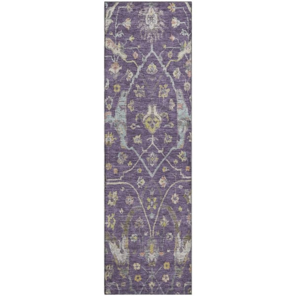 Mayfield Premium Machine Washable Abstract AMF2233 Eggplant 2 ft. x 7 ft. Runner Rug