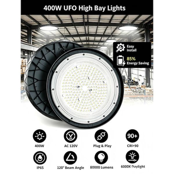AIKVSXER 12.5 in. 80000 Lumen Black Integrated LED UFO High Bay