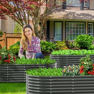 Outdoor 8 ft. x 4 ft. x 2 ft. Oval Metal Raised Garden Bed in Gray For Vegetables and Flowers