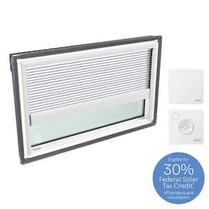 44-1/4 in. x 26-7/8 in. Fixed Deck Mount Skylight w/ Laminated Low-E3 Glass and White Solar Powered Room Darkening Blind