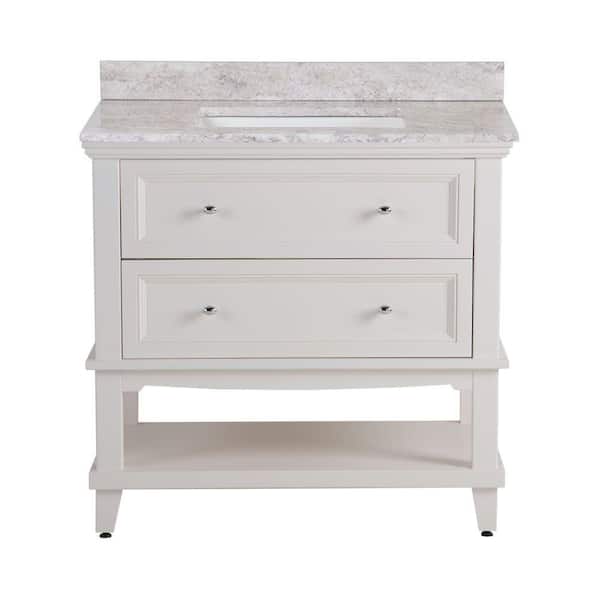 Teasian 37 in. Single Sink Cream Bath Vanity with Winter Mist Cultured Marble Top (Assembled)