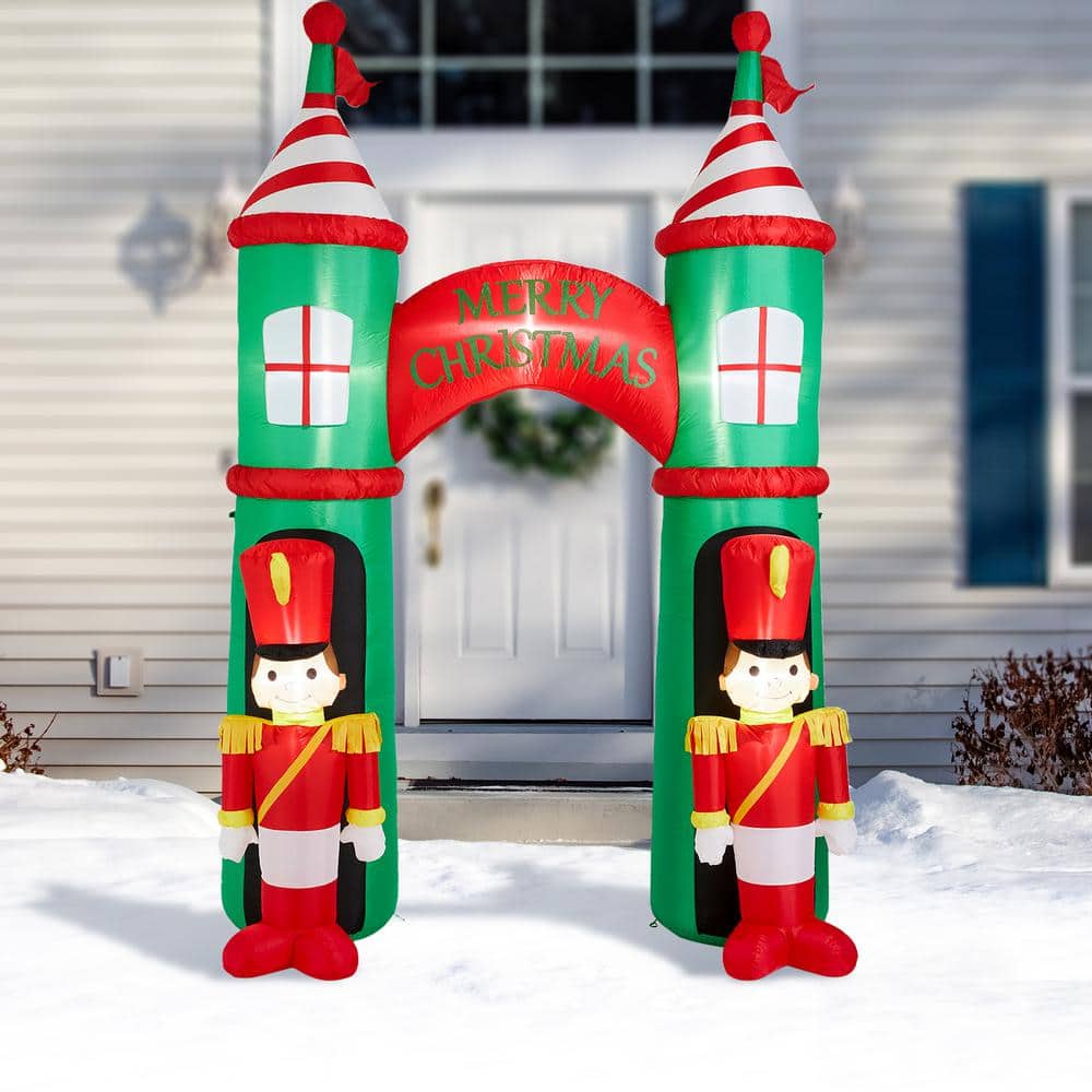 Glitzhome 10 ft. Lighted Inflatable Arch Gate with Soldiers Decor ...