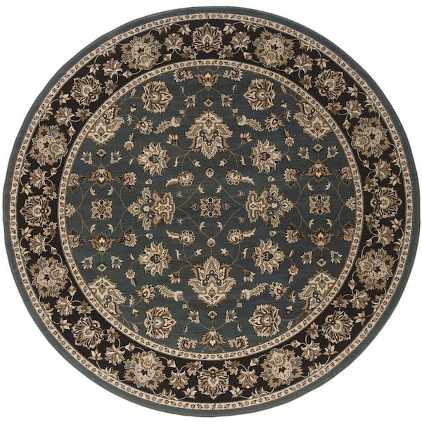 8 ft. Round Brown, Ivory Oriental Washable Area Rug