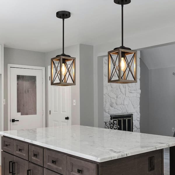 DEWENWILS 60-Watt 1-Light Farmhouse Pendant Light with Gray Wooden ...