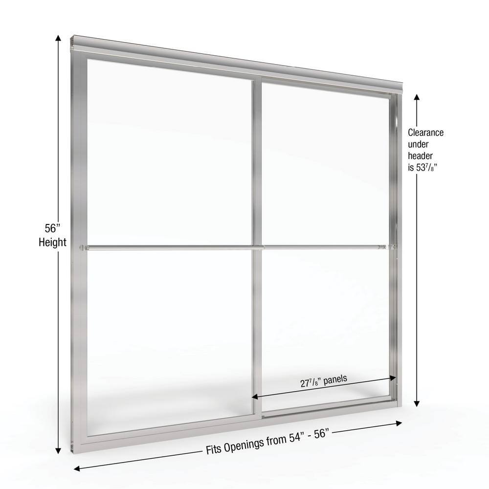 Deluxe 56" Brushed Nickel Framed Sliding Tub Door with Rain Glass