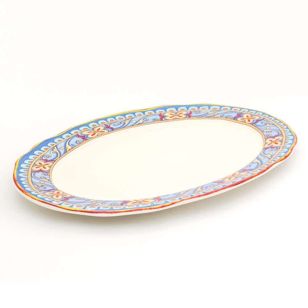 Duomo 18" Oval Ceramic Platter with Colorful Floral Design
