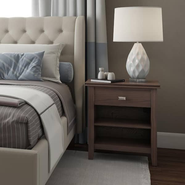 Simpli Home Carlton Solid Wood 24 in. Wide Transitional Bedside Nightstand Table in Light Golden Brown