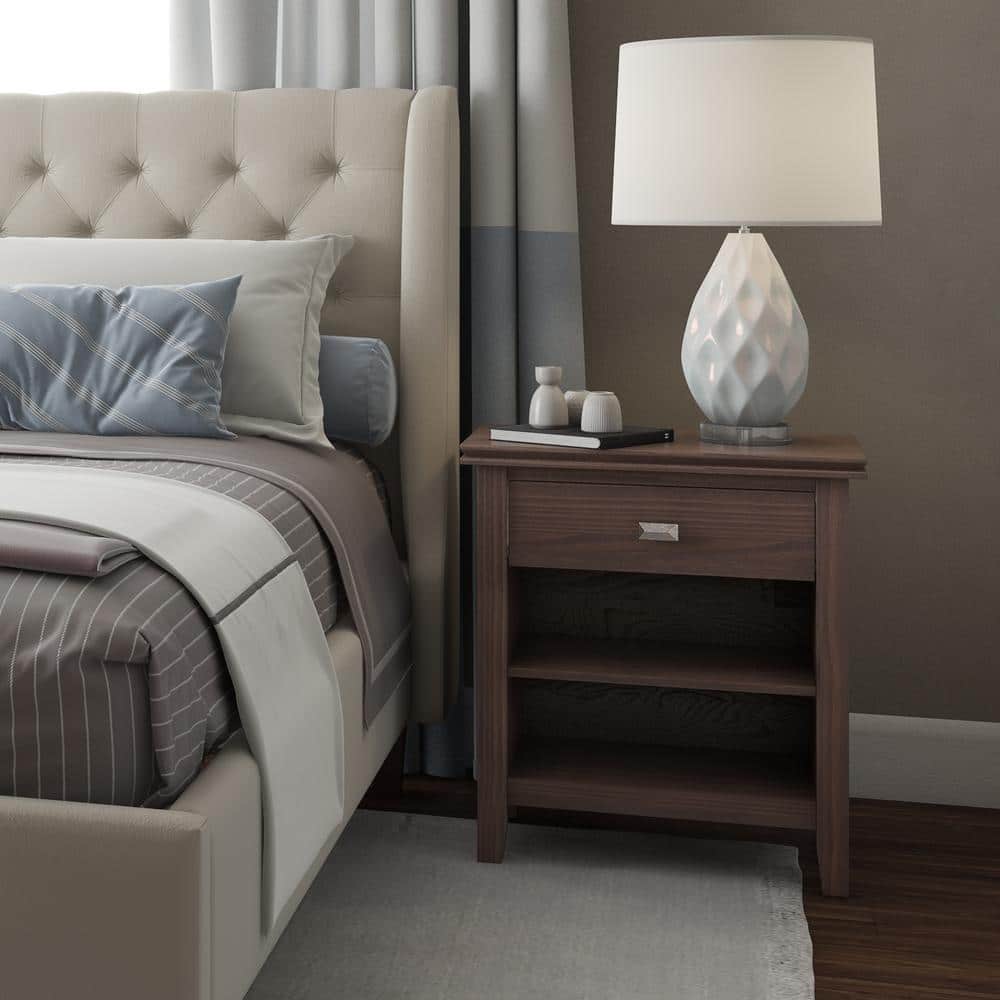 Warm Walnut Brown 24" Nightstand with Drawer and Shelf